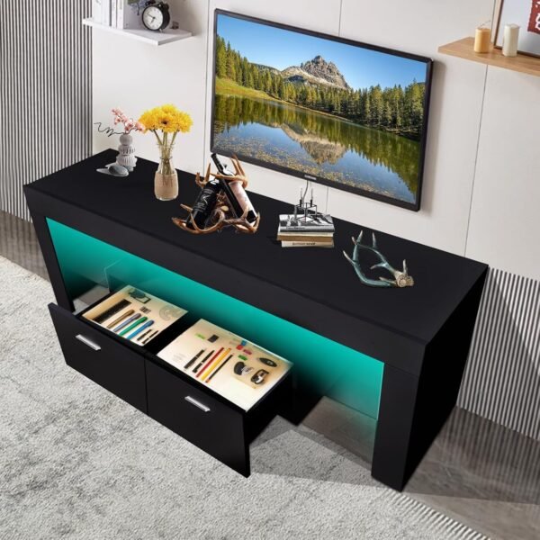 LED TV Stand for 65 Inch TV, Morden TV Console Table Entertainment Center, Gaming TV Cabinet for Living Room Bedroom Office Home Apartment Furniture (160 Black TV Stand 2 with 5 Storage) - Image 5