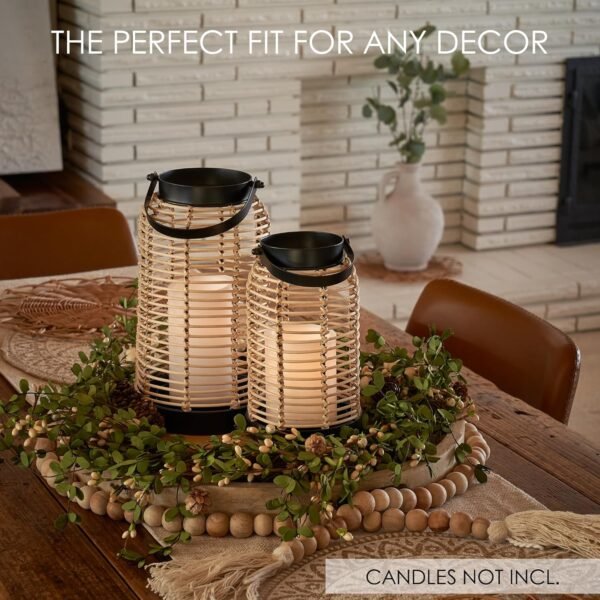 Natural Rattan Boho Lanterns - Handcrafted Decor to Enhance Your Home - Modern Farmhouse Beauty Perfect for Any Living Room, Patio & Porch, Indoor and Outdoor Coffee Table or Kitchen Dining Table - Image 4