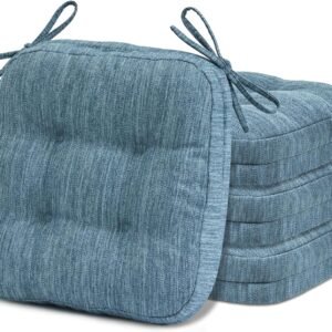 Shinnwa Kitchen Chair Cushions Set of 4, Dual-Layer Memory Foam Dining Chair Cushions, Patented Design Seat Pads with Ties, 16.5 x 16.5 x 3.5in, 4 Pack, Denim Blue