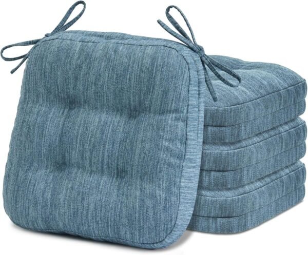 Shinnwa Kitchen Chair Cushions Set of 4, Dual-Layer Memory Foam Dining Chair Cushions, Patented Design Seat Pads with Ties, 16.5 x 16.5 x 3.5in, 4 Pack, Denim Blue