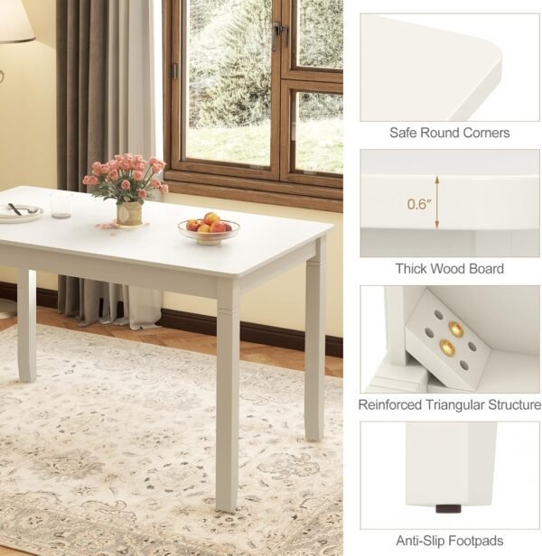 Giantex Dining Table for 4 People, 48” x 29” Kitchen Table with Wood Legs, Rectangular Dinner Table for Small Space, Apartment, Living Room, Dinette Table, Load 330 Lbs, Dining Room Table (White) - Image 6
