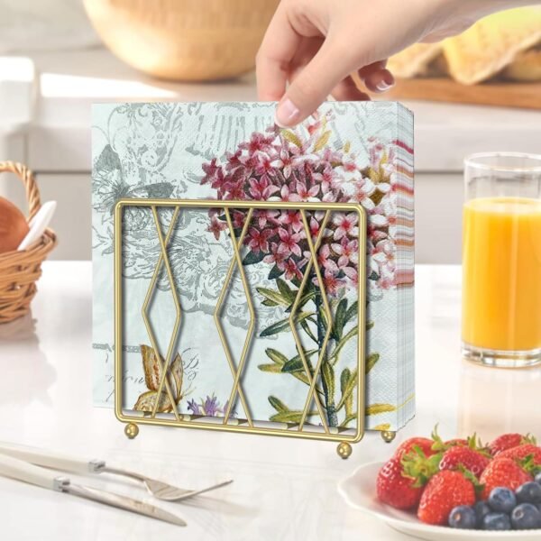 Napkin Holder for Table, Modern Metal Napkin Holders for Paper Napkins & Kitchen Dining & Countertops, Cocktail Upright Napkin Holder Dispenser Suitable for All Room Decors (Small, Gold) - Image 6