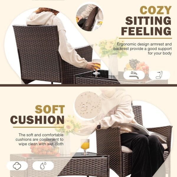 Homall 4 Pieces Outdoor Patio Furniture Sets Rattan Chair Wicker Set, Outdoor Indoor Use Backyard Porch Garden Poolside Balcony Furniture Sets Clearance (Brown and Beige) - Image 2