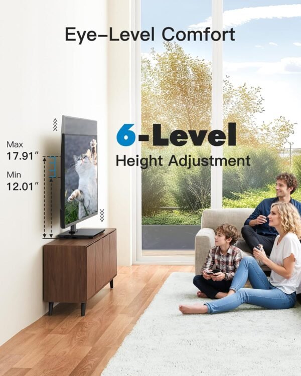 PERLESMITH Universal TV Stand, Table Top TV Stand for 32-60 inch TVs & Monitors, Height Adjustable TV Mount Stand Holds up to 88 lbs with Tempered Glass Base & Wire Management, VESA 400x400mm PSTVS04 - Image 5