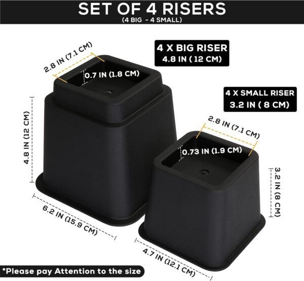 Utopia Bedding Adjustable Bed Furniture Risers - Elevation in Heights 3, 5 or 8 Inch Heavy Duty Risers for Beds and Under Bed Storage - Supports up to 1,300 lbs - (Set of 4 Riser, Black) - Image 7