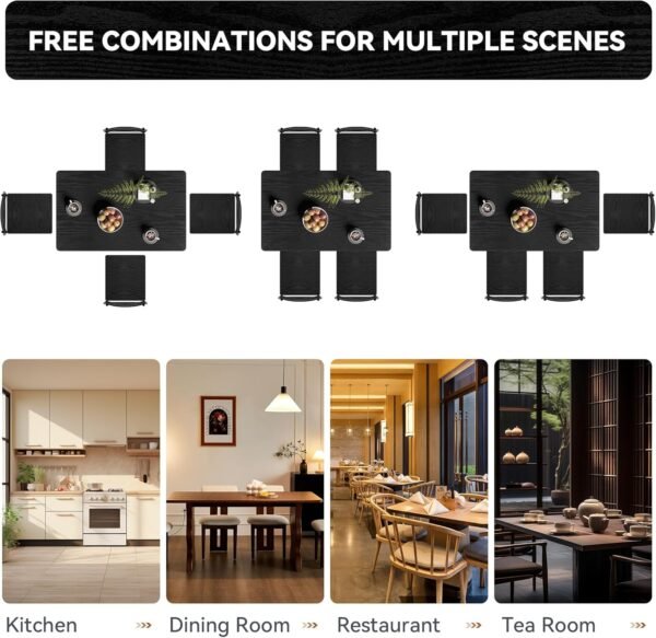 Dining Table Set for 4, 5-Piece Kitchen Table and Chairs, Rectangular Dining Room Table Set with 4 Chairs, Space-Saving Kitchen Table Set for Small Space,Dinette,Apartment,Retro Black - Image 8