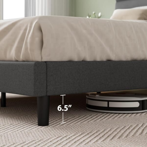 ZINUS Queen Piper Upholstered Platform Bed with Horizontal Paneled Headboard, Wooden Slat Support, No Box Spring Needed, Easy Assembly, Eco Friendly Packaging, Dark Grey - Image 3