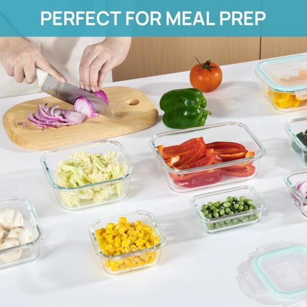Vtopmart 8 Pack Glass Food Storage Containers with Airtight Lids, Glass Meal Prep Containers, Bento Boxes for Lunch, for Microwave, Oven, Freezer and Dishwasher, BPA Free - Image 5