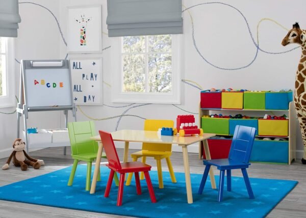 Delta Children Kids Table and Chair Set (4 Chairs Included), Natural/Primary - Image 7