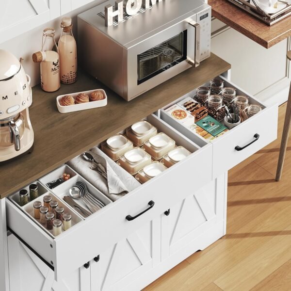 HOSTACK 71" Pantry Cabinet with Charging Station, Tall Kitchen Pantry Storage Cabinet with Microwave Stand, Farmhouse Kitchen Hutch Cabinet with Storage Drawers for Living Room, Dining Room, White - Image 7
