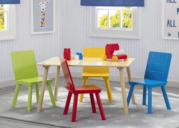 Delta Children Kids Table and Chair Set (4 Chairs Included), Natural/Primary - Image 2