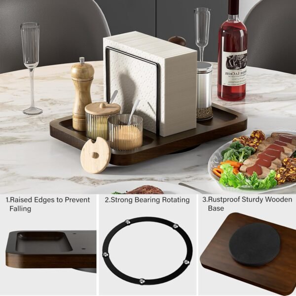 Napkin Holder for Table, Rotating Metal Standing Napkin Dispenser with Salt and Pepper Shakers Caddy Standing Paper Napkin Storage for Kitchen Dining Table Decor Not Including Shakers - Image 4