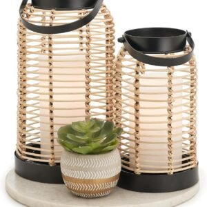 Natural Rattan Boho Lanterns - Handcrafted Decor to Enhance Your Home - Modern Farmhouse Beauty Perfect for Any Living Room, Patio & Porch, Indoor and Outdoor Coffee Table or Kitchen Dining Table