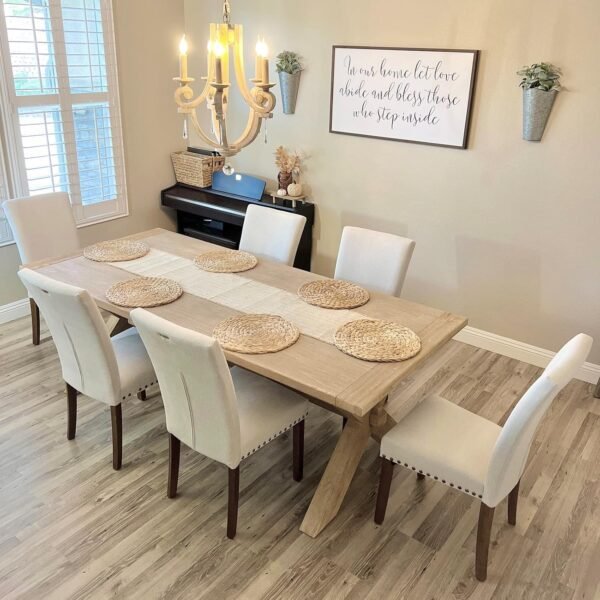 COLAMY Upholstered Parsons Dining Chairs Set of 4, Fabric Dining Room Kitchen Side Chair with Nailhead Trim and Wood Legs - Beige - Image 3