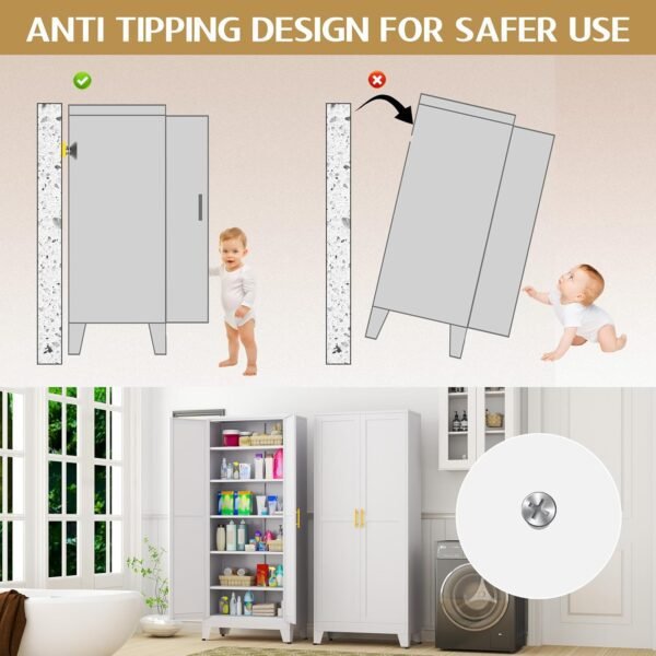 75.2" Tall Pantry Cabinet, Kitchen Pantry Storage Cabinets with 2 Door and 5 Adjustable Shelves, White Metal Pantry Storage Cabinet, Cupboard for Kitchen, Dining Room, Living Room and Bathroom - Image 6