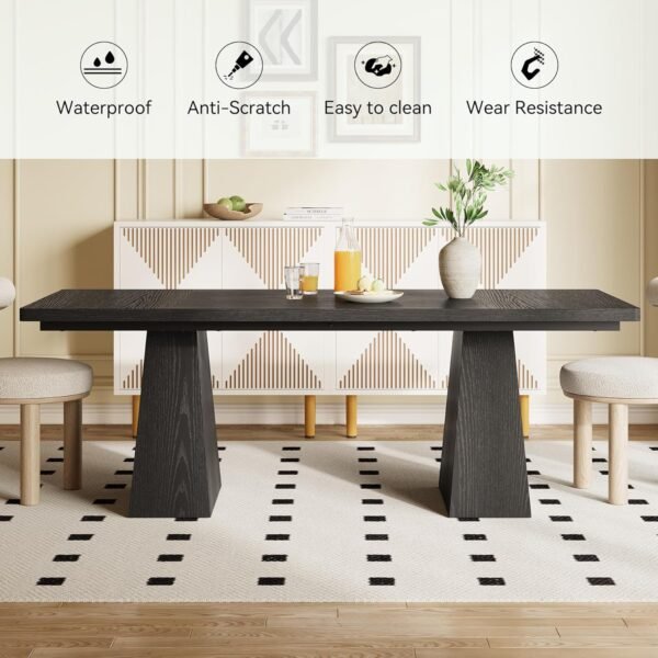 LITTLE TREE Dining Table for 6 People, Wooden Table, Rectangle Furniture with Heavy Duty Legs, Modern Kitchen Table for Home, Dining Room, Black - Image 7