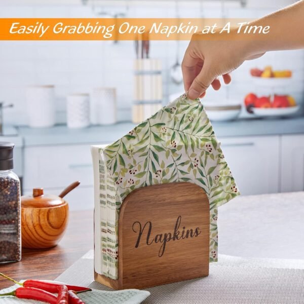 Napkin Holder for Table, ALELION Acacia Wooden Napkin Holders for Kitchen, Napkin Holder for Kitchen Dining Room Table Decor, Upright Wood Napkin Dispenser for Indoor & Outdoor Use - Image 4