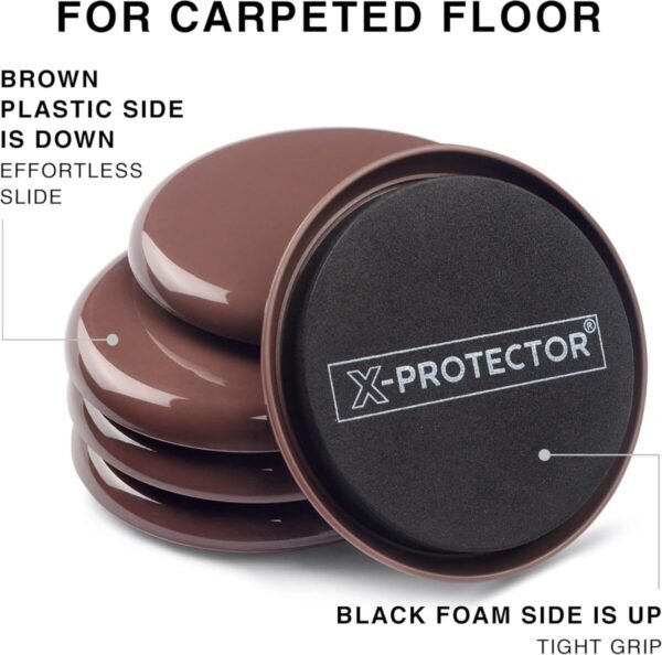 Furniture Sliders X-PROTECTOR - 4+4 Pack 5” - Multi-Surface Furniture Sliders for Carpet & Hard Floors - 4 Furniture Movers for Carpeted Floors and 4 Hardwood Socks - Move Your Furniture Easily! - Image 3