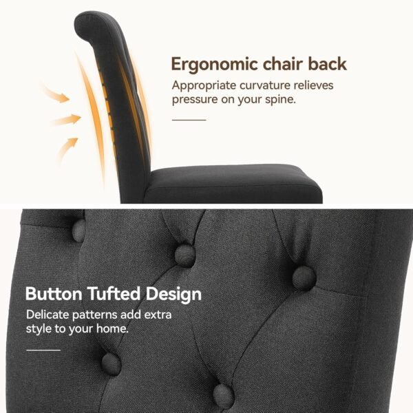Upholstered Dining Chairs Set of 4, Button Tufted Parsons Dining Chair with Solid Wood Legs, Modern Fabric Side Chair for Dining Room/Kitchen/Restaurant/Hotel- Black - Image 4