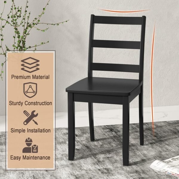 Giantex Wood Dining Chairs Set of 4 Black- Wooden Armless Kitchen Chairs with Solid Rubber Wood Legs, Non-Slip Foot Pads, Max Load 400 Lbs, Farmhouse Style High Ladder Back Wooden Dining Room Chairs - Image 7