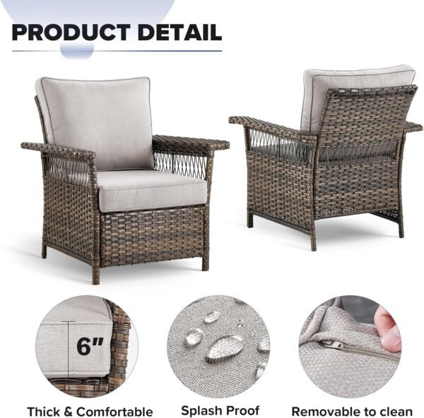 Outdoor Wicker Patio Furniture Set - 5 Piece Rattan Patio Conversation Sets with 2 Armrest Chairs,2 Ottomans and 1 Side Table for Porch Deck Garden(Brown/Beige) - Image 5