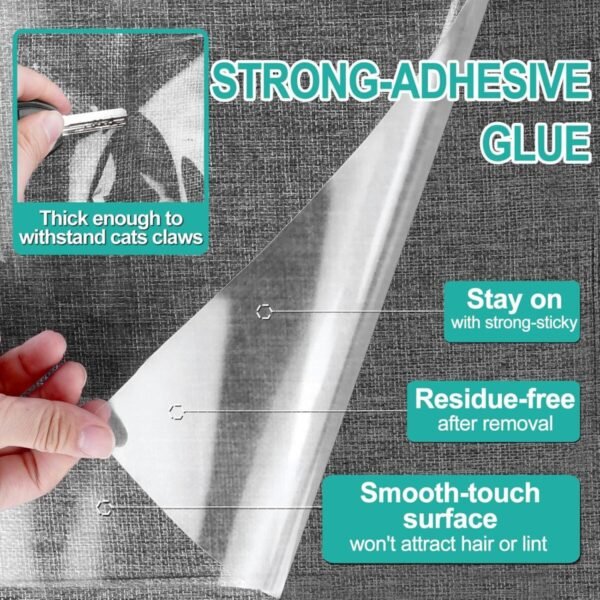 [Thicken Vinyl] Anti Cat Scratch Furniture Protector, Single-Sided Sticky Couch Protector for Cats, Flexible Couch Corner Guard Under Cats Claw, Cat Scratch Deterrent Tape-(160" x 12.4") - Image 3