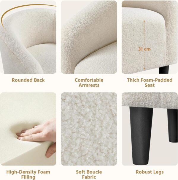Yaheetech Barrel Chairs, Furry Accent Chairs, Sherpa Chairs with Soft Padded Armrest, Fuzzy Club Chairs for Living Room Bedroom Waiting Room Office, Accent Chairs Set of 2, Ivory - Image 9