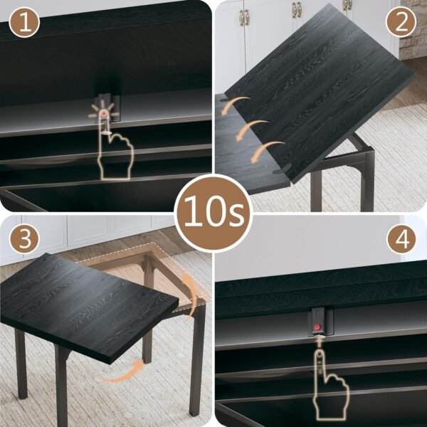 Dining Table Set for 4, Extendable Kitchen Table Cushion Chairs Set of 4, Rectangle Dining Table with Metal Frame & MDF Board, Folding for Small Apartment Saving Space, Black - Image 8