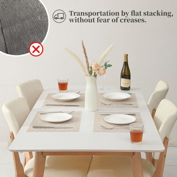 Leetaltree Beige Placemats Set of 4 - Heat Resistant Non-Slip Place mats for Dining Table, Washable Durable PVC Vinyl Woven Table Mats（Beige, 4） - Image 6