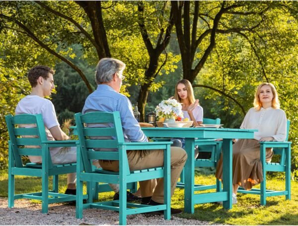 SERWALL 7-Piece Patio Table Set, Outdoor HDPE Dining Furniture with Umbrella Hole, All Weather Table and Chairs for Lawn, Garden, Poolside, Aruba - Image 9