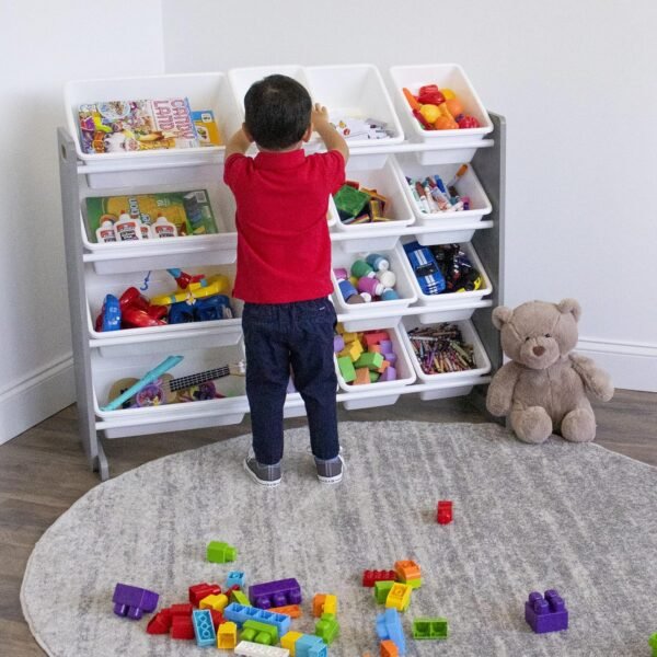 Humble Crew Supersized Toy Storage Organizer with 16 Removable Bins, Grey/White – Large Toy Storage for Toddlers Ideal for Kids' Rooms, Playrooms, and Nurseries - Modern Toy Bins for Kids - Image 4