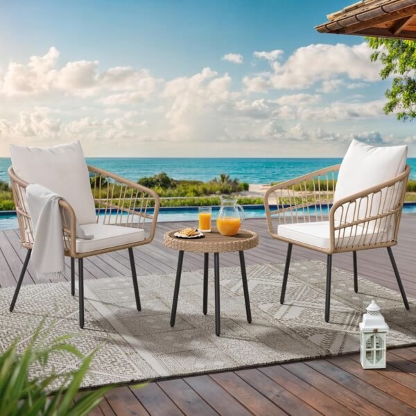 YITAHOME 3 Pieces Outdoor Wicker Patio Conversation Bistro Set, All-Weather Rattan Patio Furniture Set with Table & Cushions, Outdoor Sectional Sofa for Patio, Balcony, Backyard, Deck - Image 6
