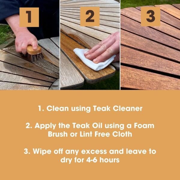 Furniture Clinic Teak Oil | Wood Oil Protects & Cleans Outdoor & Indoor Furniture, Boats, Shower Benches | Restore & Protect Wood, Prevent Drying & Other Damage | Natural Matte Finish | 17oz/500ml - Image 3