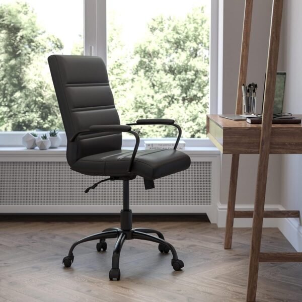 Flash Furniture Whitney Mid-Back Swivel LeatherSoft Desk Chair with Padded Seat and Armrests, Adjustable Height Padded Office Chair, Black - Image 2