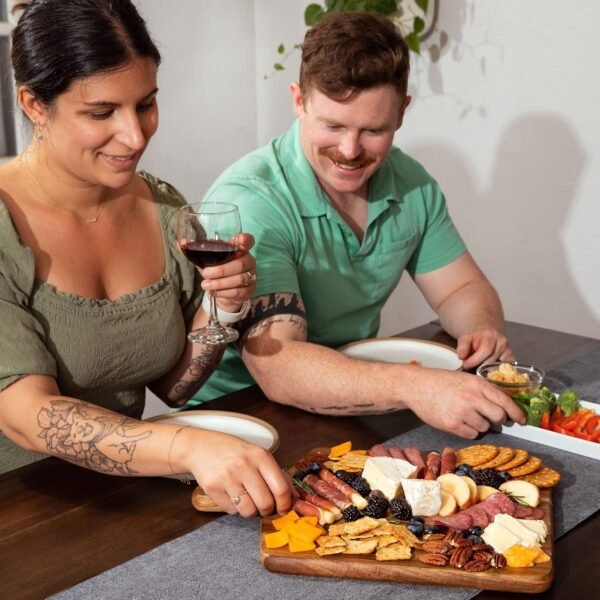 Acacia Wood Cutting Board and Chopping Board with Handle for Meat, Cheese Board, Vegetables, Bread, and Charcuterie - Decorative Wooden Serving Board for Kitchen and Dining Room, Large 17” x 13” - Image 6