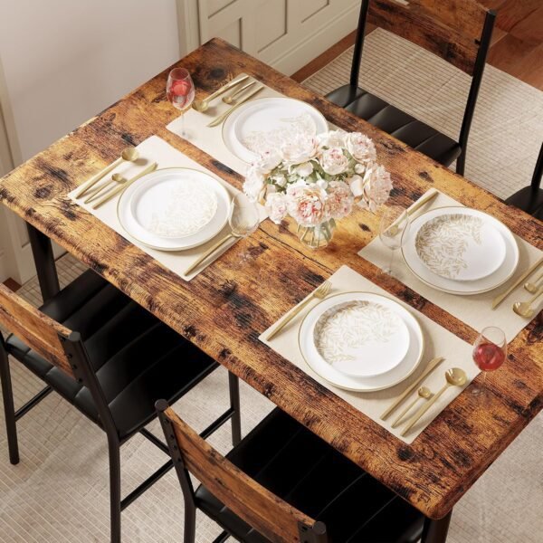 IRONCK Dining Table Set for 4, Wood Kitchen Table with Upholstered Chairs Dinning Table Set for Kitchen & Dining Room, Compact Dining Set for Small Spaces, Rustic Brown - Image 5
