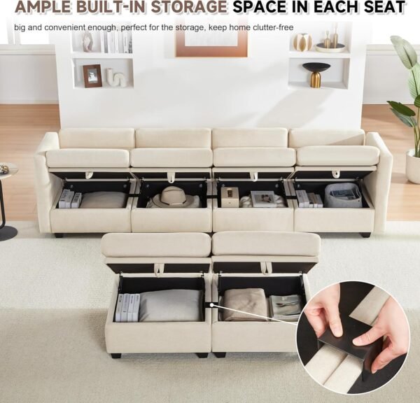Modular Sectional Sofa with Storage, U Shaped Sectional Couch for Living Room, Convertible Modular Sofa Couch with Ottomans, High Supportive & Soft Sponge, 6 Seat, Beige - Image 4