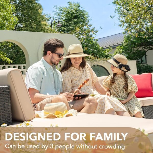 Devoko 5 Pieces Patio Furniture Sets All Weather Outdoor Sectional Patio Sofa Manual Weaving Wicker Rattan Patio Seating Sofas with Cushion and Glass Table(Beige) - Image 7