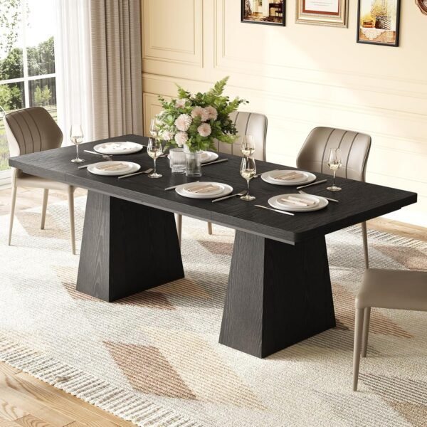 LITTLE TREE Dining Table for 6 People, Wooden Table, Rectangle Furniture with Heavy Duty Legs, Modern Kitchen Table for Home, Dining Room, Black - Image 5