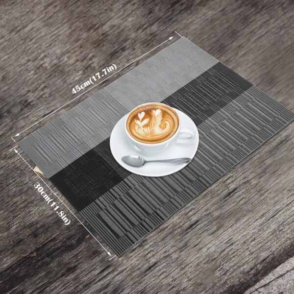 HeloHo Black Placemats Set of 4 Heat-Resistant Washable Place Mats Non-Slip Vinyl Woven Table Mats Wipeable Placemat for Kitchen Dining Table Decoration Indoor Outdoor - Image 2