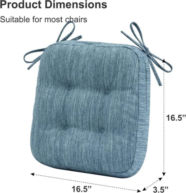 Shinnwa Kitchen Chair Cushions Set of 4, Dual-Layer Memory Foam Dining Chair Cushions, Patented Design Seat Pads with Ties, 16.5 x 16.5 x 3.5in, 4 Pack, Denim Blue - Image 6