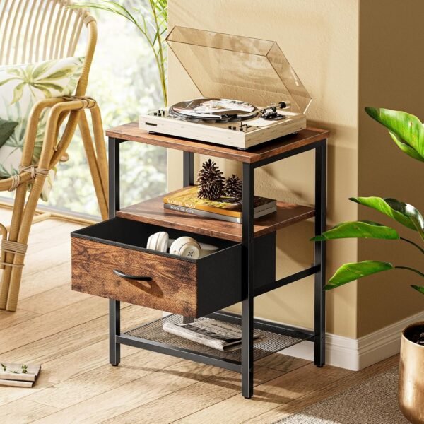 Huuger Nightstand Set of 2, Night Stand with Fabric Drawer, Mesh Shelf, Side Table with Storage, Fabric Drawer Dresser, Open Shelf, Metal Frame, Bedroom, Rustic Brown - Image 2