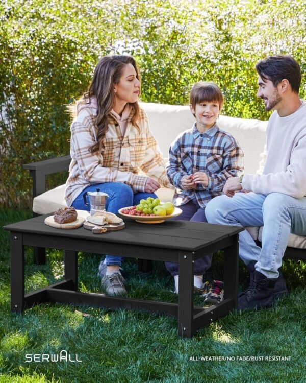 SERWALL HDPE Patio Conversation Set, 6-Piece Sectional Outdoor Furniture, All Weather Couch Set for Deck, Lawn, Black Frame with Khaki Cushion - Image 8