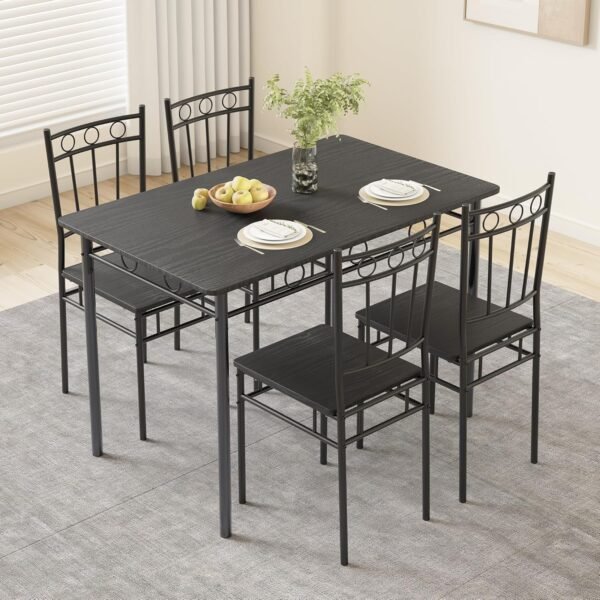 Dining Table Set for 4, 5-Piece Kitchen Table and Chairs, Rectangular Dining Room Table Set with 4 Chairs, Space-Saving Kitchen Table Set for Small Space,Dinette,Apartment,Retro Black