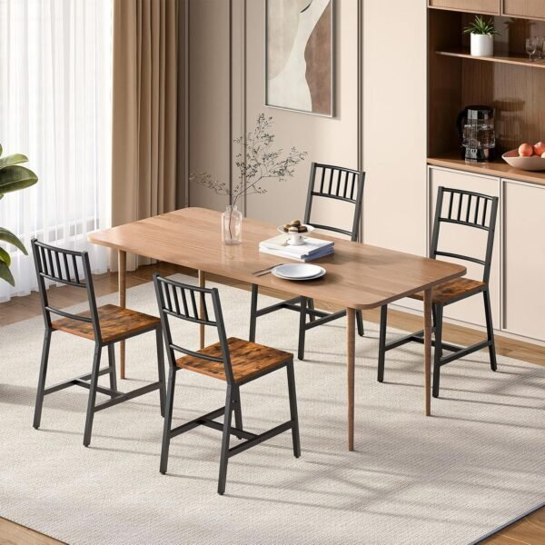 HOOBRO Kitchen Chairs Set of 2, Wooden Dining Room Chairs with Metal Frame, Dining Chairs with Back, Easy to Assemble, Farmhouse Dining Chairs for Kitchen, Living Room, Rustic Brown and Black BF39CD01 - Image 9