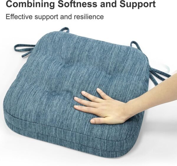Shinnwa Kitchen Chair Cushions Set of 4, Dual-Layer Memory Foam Dining Chair Cushions, Patented Design Seat Pads with Ties, 16.5 x 16.5 x 3.5in, 4 Pack, Denim Blue - Image 3