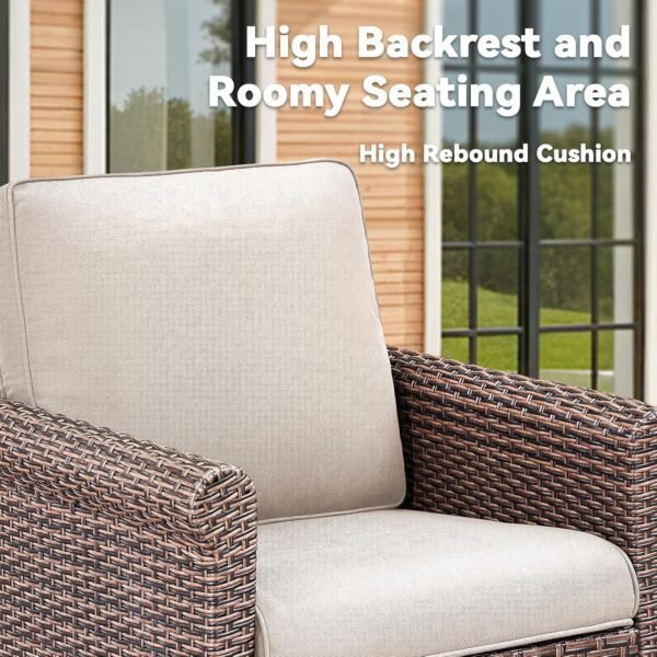 Outdoor Patio Furniture Set, 5 Pieces Patio Conversation Sets, All-Weather Wicker Outdoor Furniture, Swivel Patio Chairs for Porch Deck Backyard Garden (Beige, 5 PCS Swivel Glider & Sofa) - Image 4