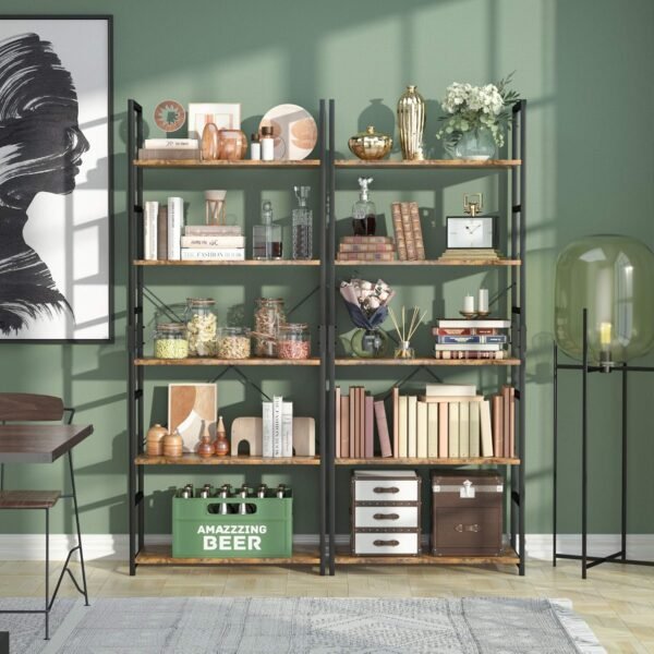 NUMENN 5 Tier Bookshelf, Tall Bookcase Shelf Storage Organizer, Modern Book Shelf for Bedroom, Living Room and Home Office, Vintage - Image 2
