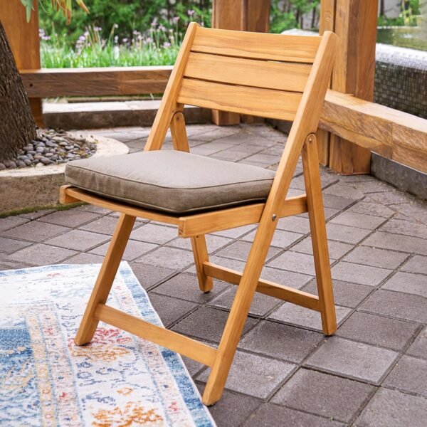 Cambridge Casual Miami Teak Wood Patio Dining Set with Sunbrella Cushion, Natural Teak/Cast Shale - Image 5