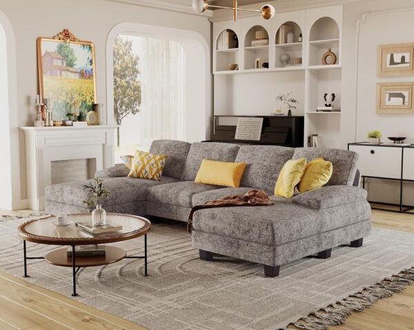 Furmax Sectional Couches for Living Room, U-Shaped Sofa Couch with Linen Fabric, 4 Seat Sofa Set with Double Chaise for Apartment (Fabric, Grey) - Image 6